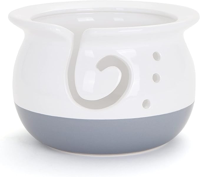Milltown Merchants White Yarn Bowl - Artisan Ceramic Yarn Holder - Great for Knitting, Crochet & Storage