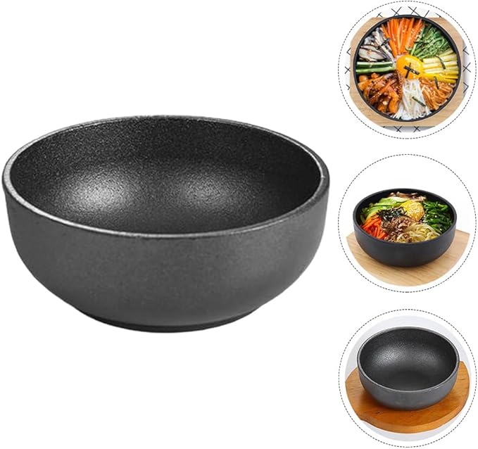Cabilock Cast Iron Bibimbap Bowl 6.7 Inch Korean Stone Bowl for Cooking Sizzling Hot Pot Dolsot Professional Ramen Noodle Soup Mixing Rice Serving Basin Oven Safe Seasoned Kitchenware