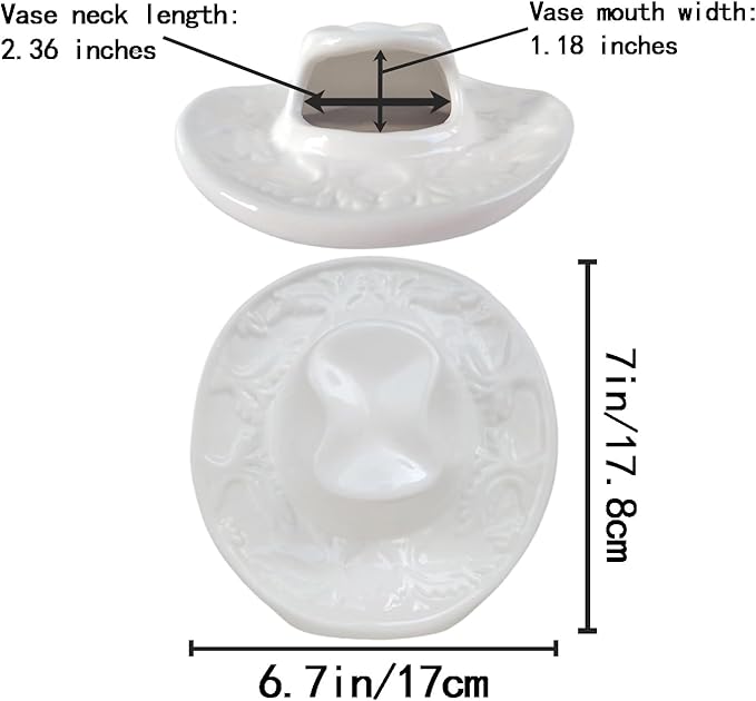 Vase White Hanging Vase, Ceramic Cowboy Hat Wall Plant Holder, Unique Modern 3D Wall Art Decoration