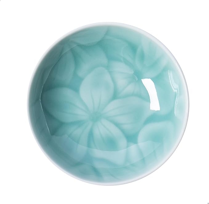 Round Flower Patterns Ring Dish Jewelry Tray Organizer, Ceramic Accent Tray for Vanity, Small Decorative Trinket Dish, Light Blue