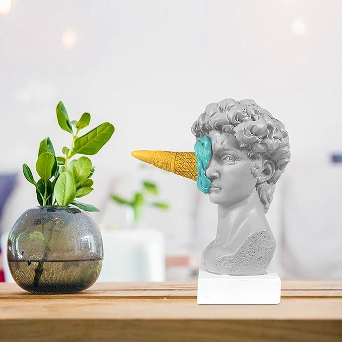 6.3 Inch Ice Cream David Head Resin Sculpture Statue for Living Room, Office, Bookshelf, Coffee Table Decorative Statues (Blue)