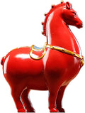 Horse Figurine Red Ceramic Horse Statue with Gold Trim Decorative Tang Asian Inspired Home Decor for Living Room, Study & Office Collection