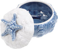 Yardwe Marine Style Jewelry Box, Blue Ceramic Trinket Dish with Lid for Nautical Room Decor Aesthetic Multifunctional Items Storage Container for Vanity Table Bedroom and Bathroom, 4.13X4.13X2.95Inch