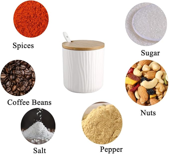 300ml Ceramic Sugar Bowl with Lid and Spoon,Grey Porcelain Salt Bowl Salt Container Bowl,Ceramic Spice Jar Seasoning Box Condiment Pot Honey Jar for Home Kitchen Coffee Bar