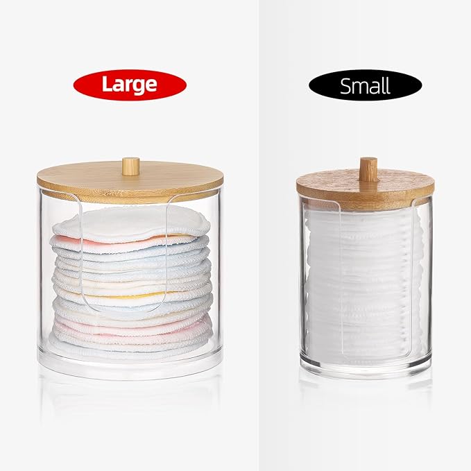 Tbestmax Plastic Cotton Round Holder and Dispenser, Clear Bathroom Organizer Storage for Cotton Pads - Bamboo Lids
