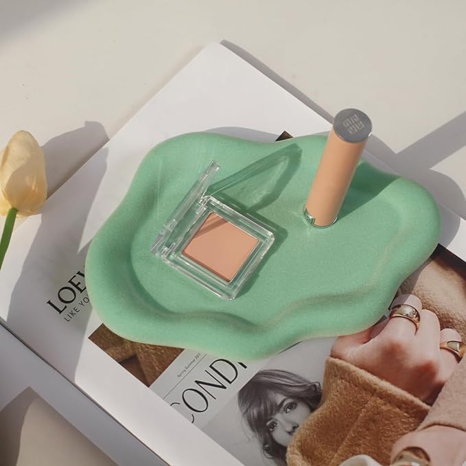 Jewelry Dish Trinket Tray for Women, Ring Dish Holder, Unique Cloud Shape Ceramic Plate Cute Things Vanity Aesthetic Room Decor Mother's Day Birthday (Flocked Green)