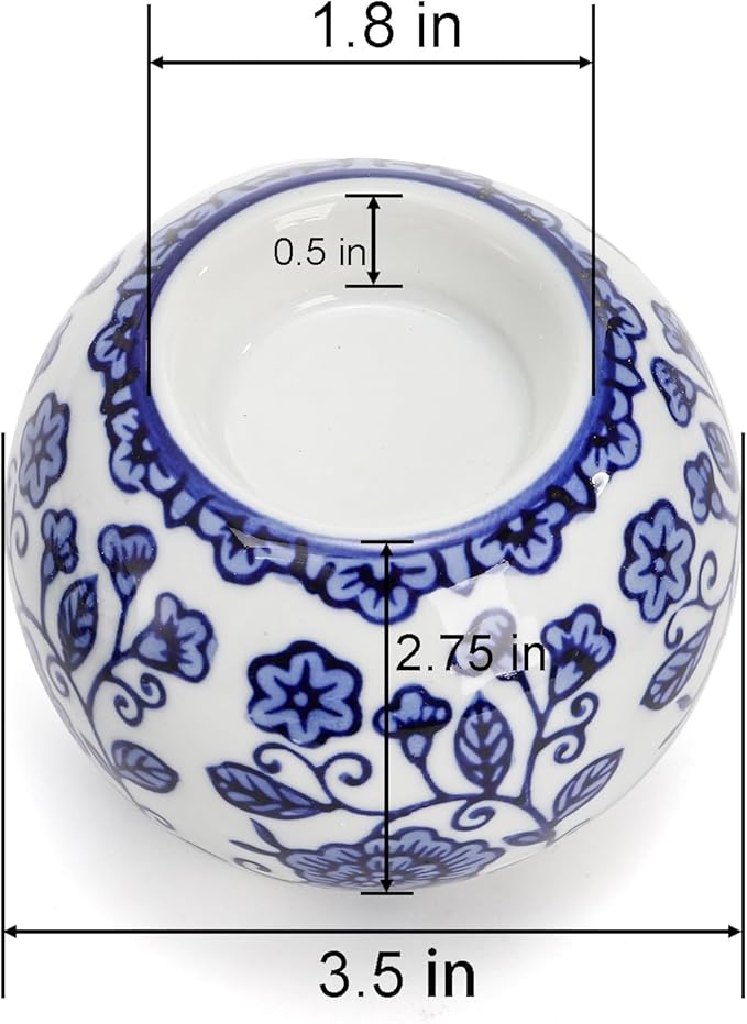 Okllen Set of 4 Blue and White Decor Ceramic Tealight Holders, Chinoiserie Decor Votive Candle Holders for Wedding Party Centerpiece, Holiday Home Table Decor, 1.8" Dx2.75 H