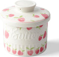 Toptier Butter Crock for Counter With Water Line, On Demand Spreadable Butter, Ceramic Butter Keeper to Leave On Counter, French Butter Dish with Lid (Strawberry)