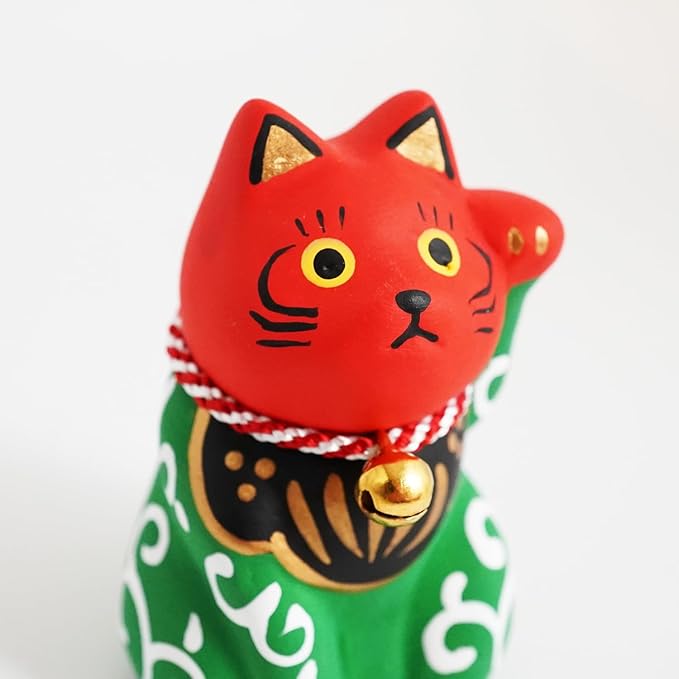 Maneki-Neko Lucky Cat, 2.7 Inches | Hand-Painted Ceramic Fortune and Prosperity Talisman | Artisan Crafted Desk and Room Decor | Made in Japan (Lion cat)