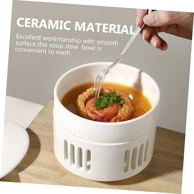 Alipis Cubilose Soup Stew Bowl Candleholder Ceramic Multi-functional Heating Pot for Sea Cucumber and Bird's Nest Decorative Design for Use
