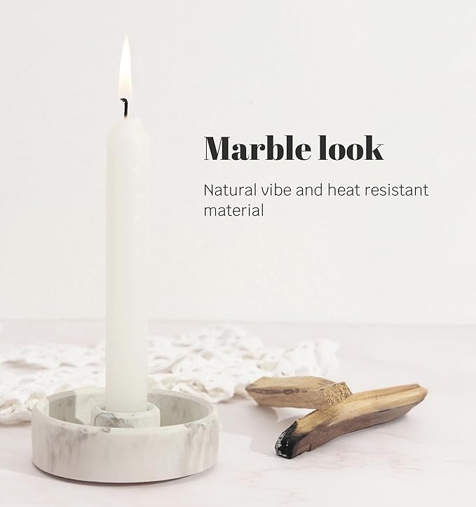 Candlestick Holder - Taper Candle Holders, Candle Tray for Tall Candle Sticks, Vintage Chime Boho Marble Candles Small Dish, Concrete Farmhouse Holders for Tapered Candles Sticks Decor (Marble)