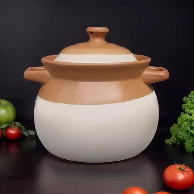 Clay Pot for Cooking with Lid Ceramic Cooking Pot Ceramic Cookware Heat-Resistant Casserole Dish with Lid Korean Stone Pot Cookware for Cooking Hot Pot Soup Meat Rice,3.5L