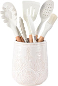 Utensil Holder, Large Kitchen Utensil Holder for Counter, 6.7”Ceramic Cooking Utensils Holder, Kitchen Decor for Counter (White)