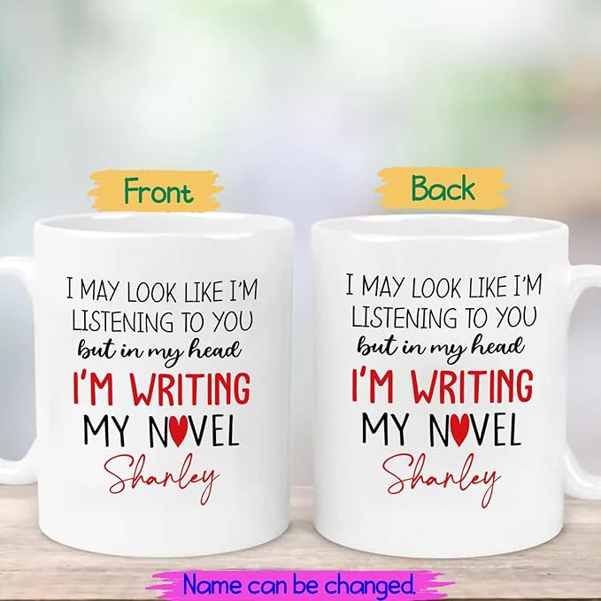 Personalized Writer Author White Coffee Mug Custom Name for Men/Women, In My Head I'm Writing My Novel Author Travel Coffee Cup Gift for Writer/Novelist, Inspirational Author Ceramic Mug 11 15 Oz