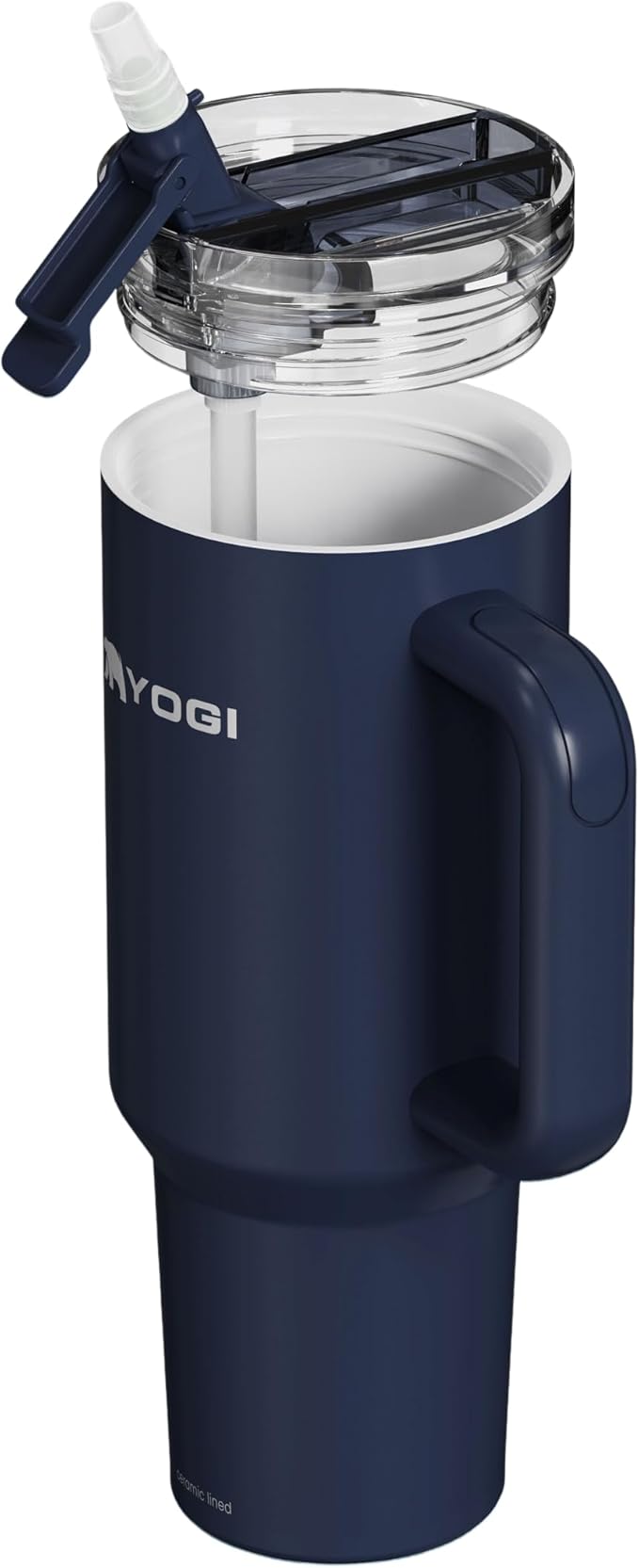 YOGI Ceramic Lined Metal Allergy Safe 40oz Tumbler with Handle and Straw Leakproof Flip & Sip Lid Vacuum Insulated Stainless Steel Travel Cup for Iced Coffee Water and All-Day Hydration 40oz Eclipse