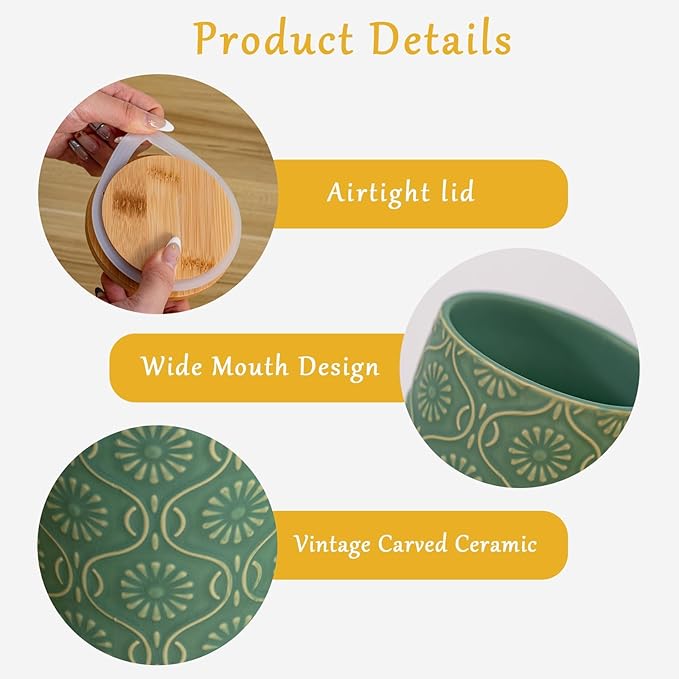 TEATALK Ceramic Canister with Airtight Lid, Perfect for Coffee, Sugar, Tea Storage, 23 Fl Oz, Green