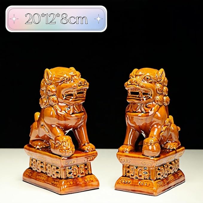 Collectible Sculptures/Figurines Ceramic Lions Pair Home Decorations Asian Art Desktop Feng Shui Ornaments Khaki