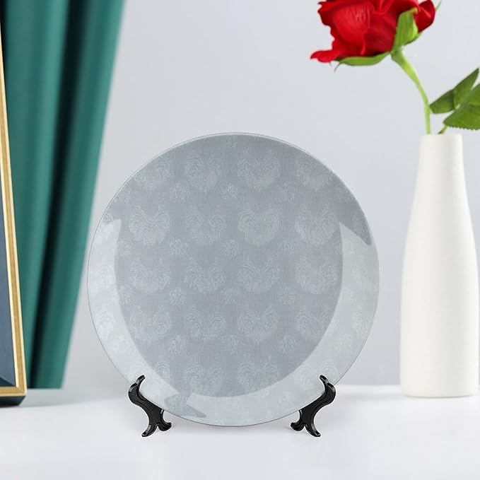Christmas Fashion Plates for Display Geometric Damask Soft Blue Thibaut Kitchen Art Decoration Supplies Porcelain Dessert Plate Set with Display Stand Custom Gifts for Men Women, 6", 7", 8", 10"