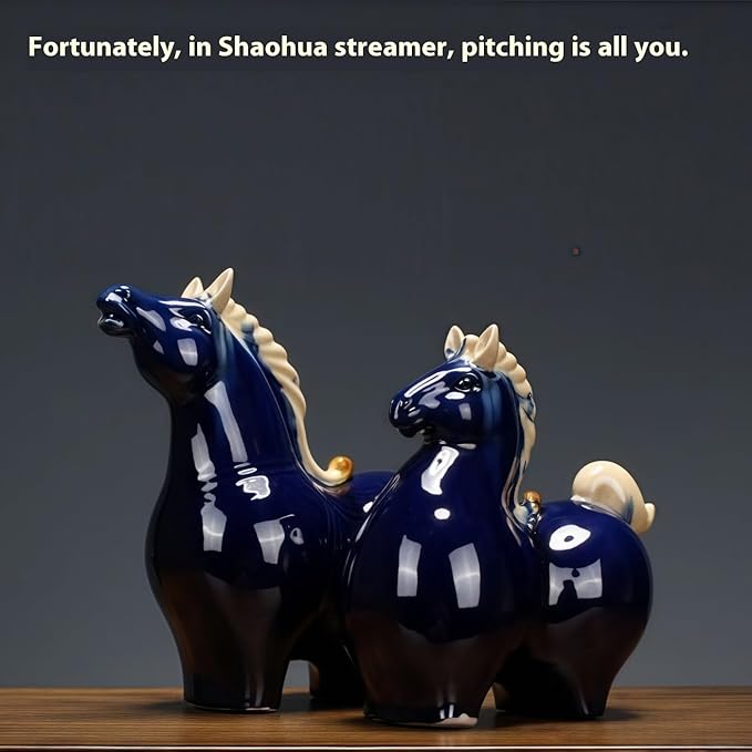 Chinese Style Sculpture Ceramic Couple Abstract Cute Pony Sculpture Home Decor Crafts Ornaments Orange Yellow Bow