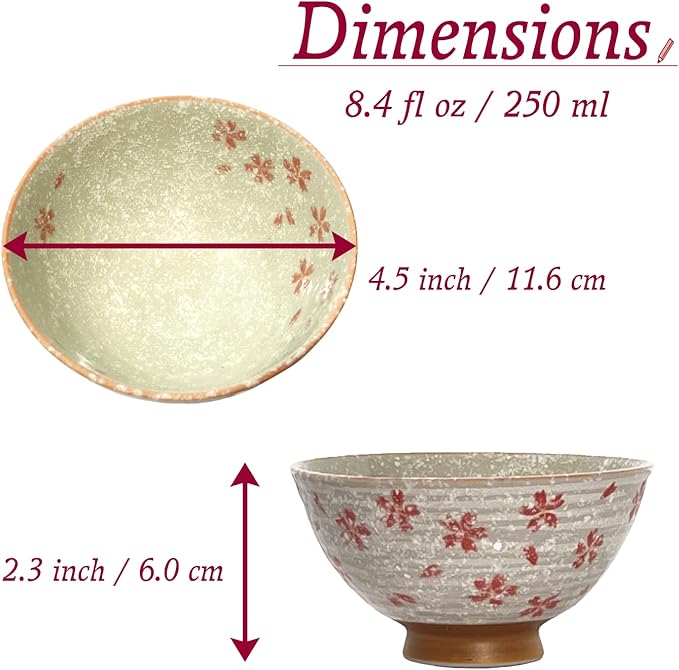 Traditional Style Japanese Ceramics Rice Bowl Chawan Pottery, Dishwasher Microwave Safe Made in Japan (Koyuki Zakura, Small (nakahira))