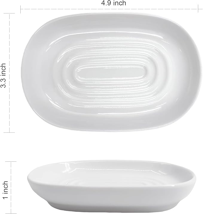 Soap Dish, Ceramic Soap Dish with Marble PatternShower, Soap Saver Tray for Bathroom, Kitchen Sink & Vanity, Multi-Use Holder for Jewelry, Rings, Keys (2 Pack, White)