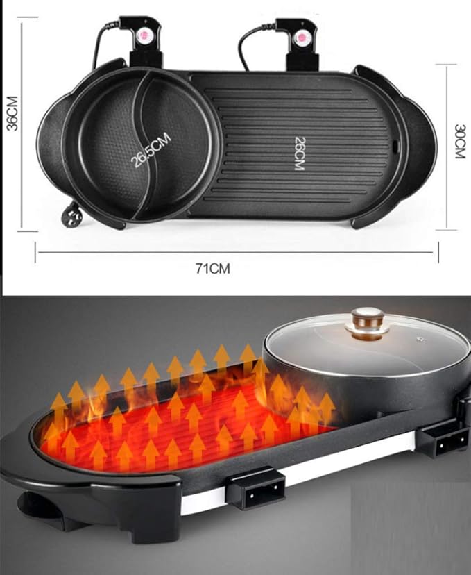 BBQ - The Electric Korean Barbecue Hot Pot Maifan Stone Multifunction and Hot Pot Table Grill and Fondue with Ceramic Coating 1500W [Energy Class A],YinandYanghotpot