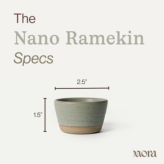 Mora Nano Ramekins Set of 4, 2oz Ceramic Pottery Sauce Cups - Microwave, Oven and Dishwasher Safe - Thyme