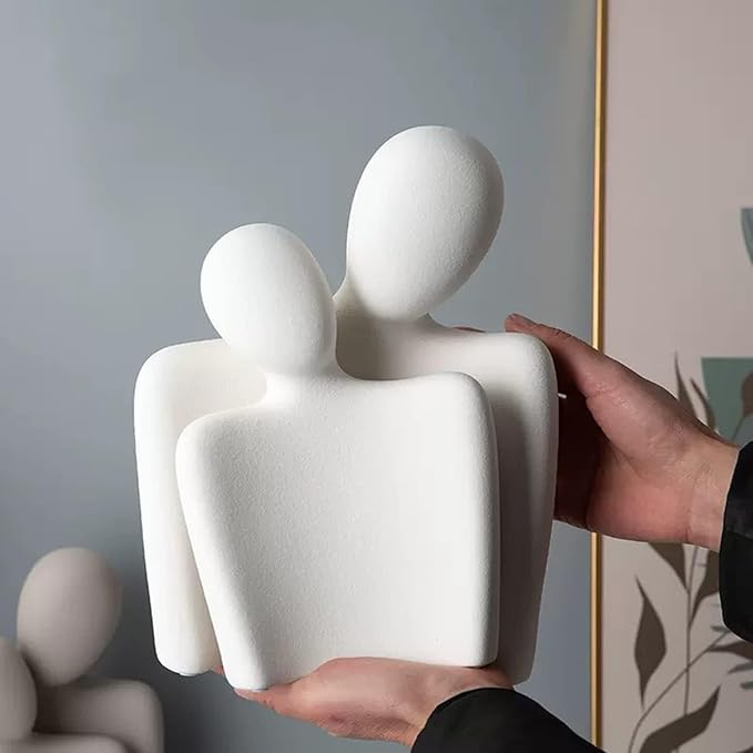 Hugging Couple Statues Ceramic Lover Figurine Characters Book Shelf Coffee Table Decor for Home (White)