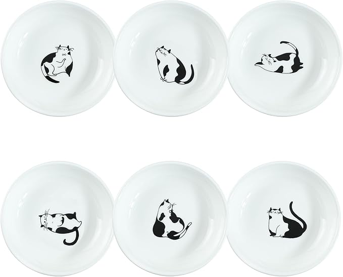 SOCOSY Super Cute Gentleman Cat Ceramic Sauce Dish/Seasoning Dish/Sushi Soy Dipping Bowl/Appetizer Plates/Serving Dish for Kitchen Home(Set of 6)