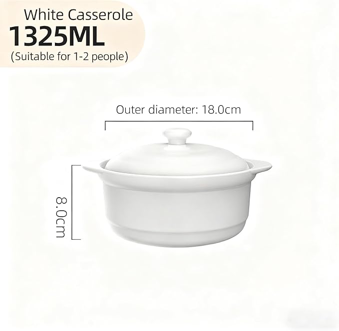 Ceramic Pot with Lid, Heat-Resistant Clay Pot for Cooking, Korean Stone Pot for Soup, Bibimbap, and Stew, 1.9 Quart,1.3L,White