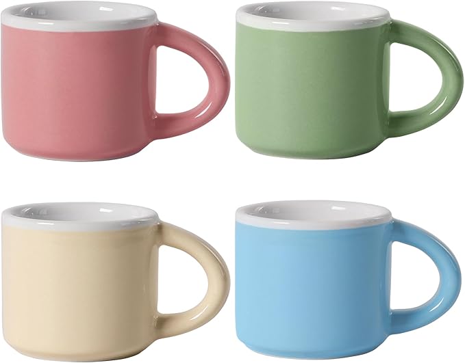INGOFIN Ceramic Espresso Cups Set of 4, 2 oz Mini Espresso Mugs with Handle, Demitasse Coffee Cups Accessories, Microwave Dishwasher Safe Shot Cup Suit for Coffee Bar