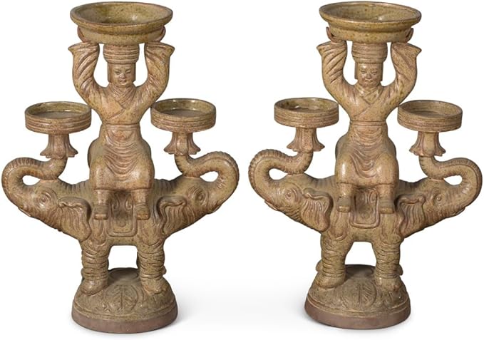 China Furniture Online Ceramic Attendant on Elephants Candle Holder Set