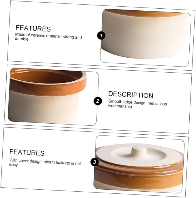 GLEAVI Ceramic Steaming Bowl with Lid Vintage Clay Rice Bowl for Cooking and Serving Dishwasher Safe for Steamed Eggs and Rice Retro Kitchen Tableware