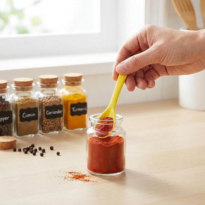 Mini Spoons for Spices, Ceramic Spoon 3.5 inch for Spice Jars, Espresso Spoons, Small Seasoning Spoon for Salt, Coffee, Sugar, Powder and Pepper (Colored spoon A set of 8)