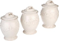Firenze Ivory 3-Piece Ceramic Canister Set with Lids – Elegant Kitchen Storage Jars for Flour, Sugar, Coffee or Tea – Vintage White Countertop Décor for Farmhouse or French Country Homes