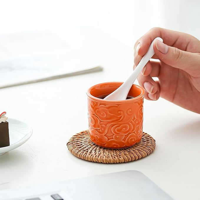 Ceramic Espresso Cups Set of 4-3oz Demitasse Cups for Coffee & Tea, No Handles, Durable & Dishwasher Safe (bisque, 4)