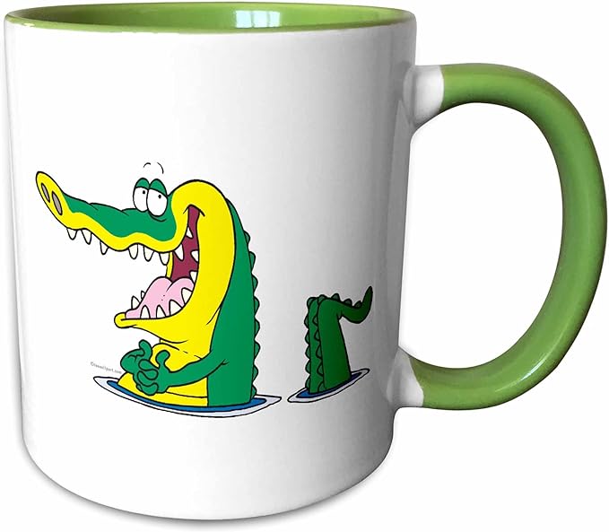 3dRose Silly Alligator Crocodile Cartoon Character 15oz Two-Tone Green Mug