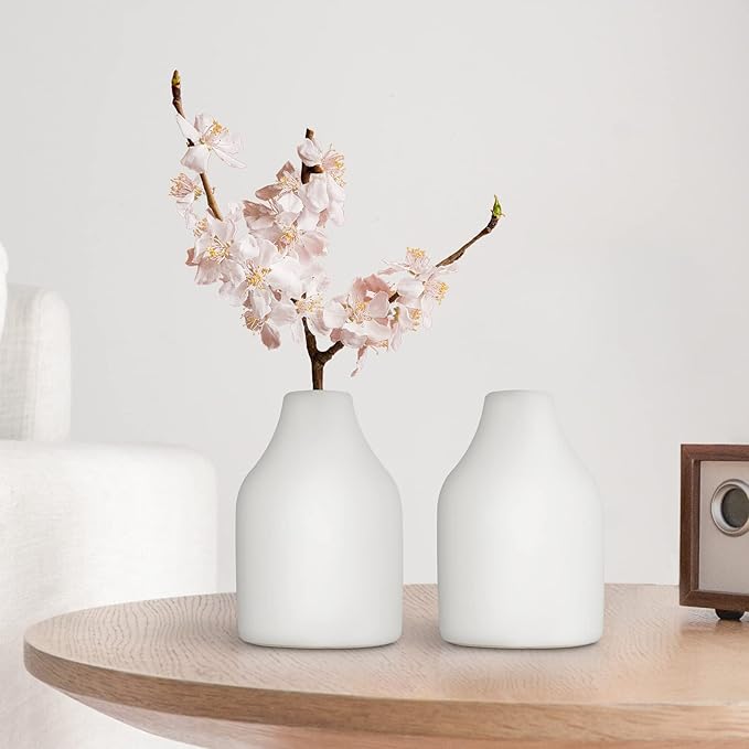 Ceramic Vase-Dry Flower Vases for Home Decor Flower Vase for Modern Farmhouse,Living Room Decoration Ideal Shelf Décor, Table Décor, Bookshelf, Mantle, Entryway (White-Straight vase)