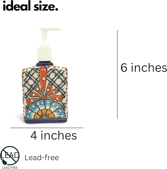 Talavera Ceramic Soap & Lotion Dispenser, for Kitchen or Bathroom Countertops - Pastel Hues Hand Painted Mexican Pottery - Jabonera Pastel