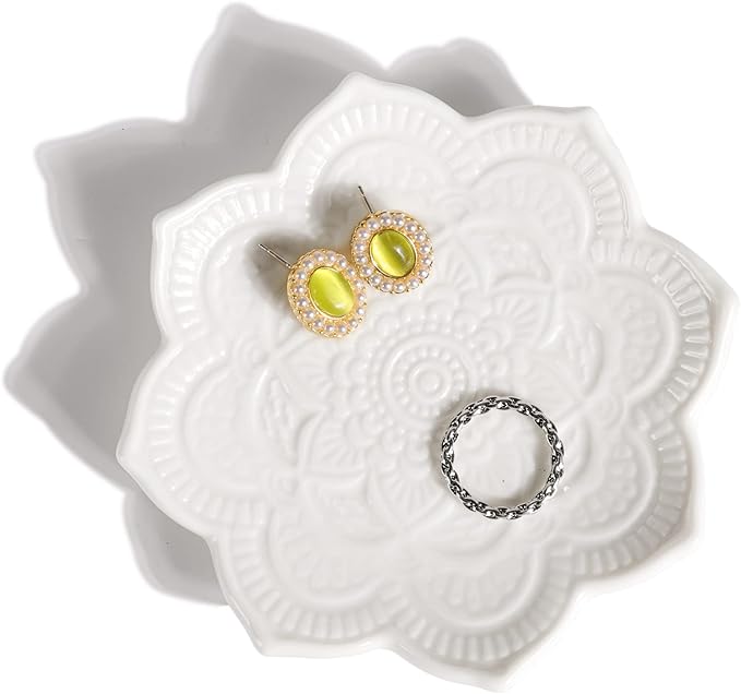 Mandala Jewelry Dish Ceramic Ring Holder Dish Jewelry Tray Cute Vanity Organizer Aesthetic Nightstand Bathroom Boho Room Decor Trinket Dish Valentine's Friendship Christmas Birthday Gifts for Women