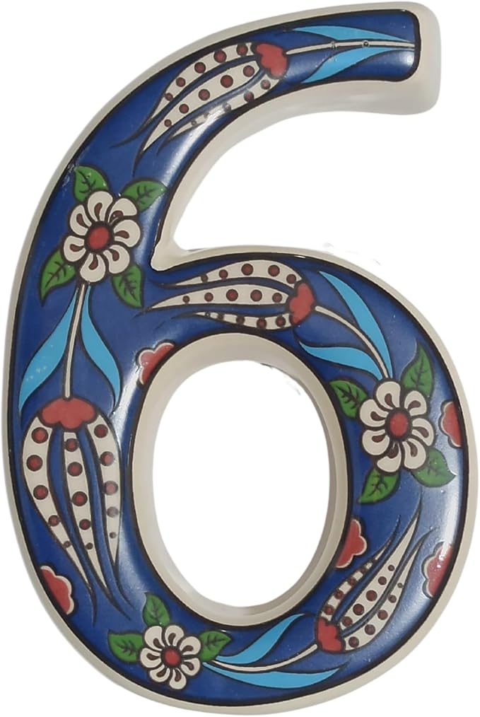 Large Ceramic Housewarming Sign Ceramic Address Plaque House Numbers Sign Door Personalized Coloured Decorative Hand Decoratede Housewarming Gifts Tulip Design 12 * 9 cm (Navy Blue, 6)
