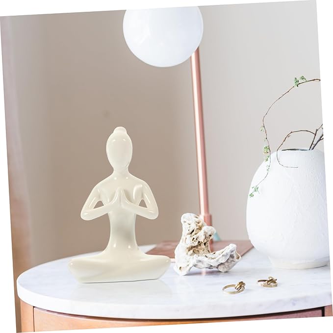 PRETYZOOM Abstract Yoga Girl Decorative Ceramic Sculpture Modern Countertop Craft Ornament for Home Decor Unique for Yoga Lovers and Meditation Accessories