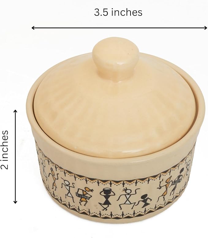Set of 4 Ceramic Containers With Lid & Metal Rack - 5 Oz (150 ml) – Glazed Condiment Holders For Kitchen Counter, Food Storage Jars for Pickle, Dry Fruits, Sauces, Chutneys, Spices, Home Dining Decor
