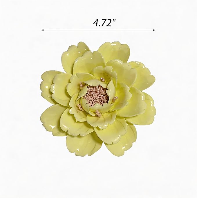 CEUYGT Handmade Ceramic Wall Flower Decor - Peony Home Wall Art, Perfect for Living Room, Bedroom, or Office Decoration (Yellow 01, Large)
