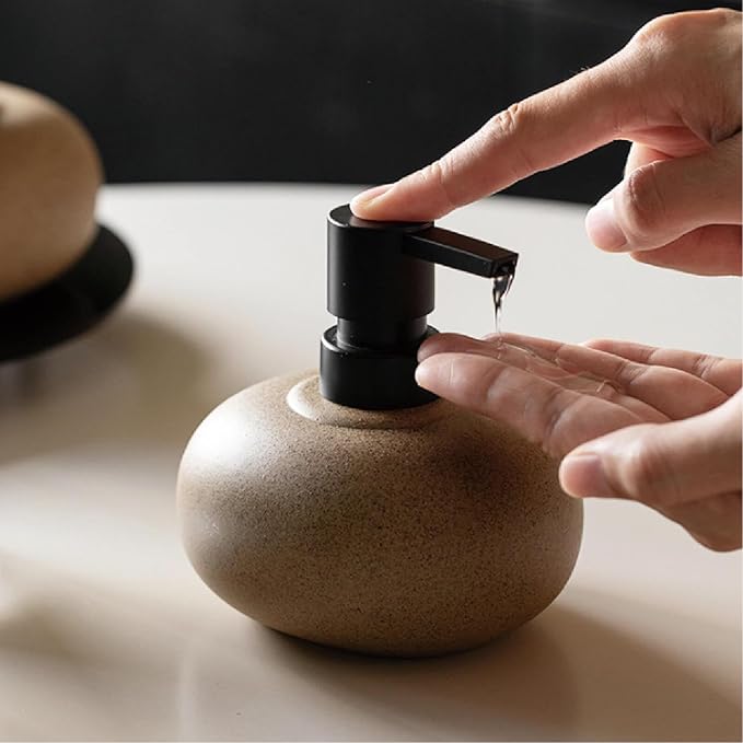 10oz Ceramic Hand Soap Dispenser, Elegant Liquid Soap Dispenser for Bathroom Countertop, Heavy & Sturdy Dish Soap Dispenser for Kitchen (Brown)