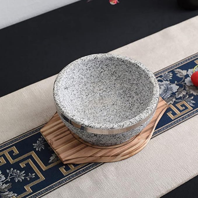 UPKOCH Wooden Bowl Mat 8.4X6.9 Inch Natural Wood Trivet for Hot Stone Bowls Korean Stone Pot Coaster Heat Resistant Kitchen Clay Pot Base