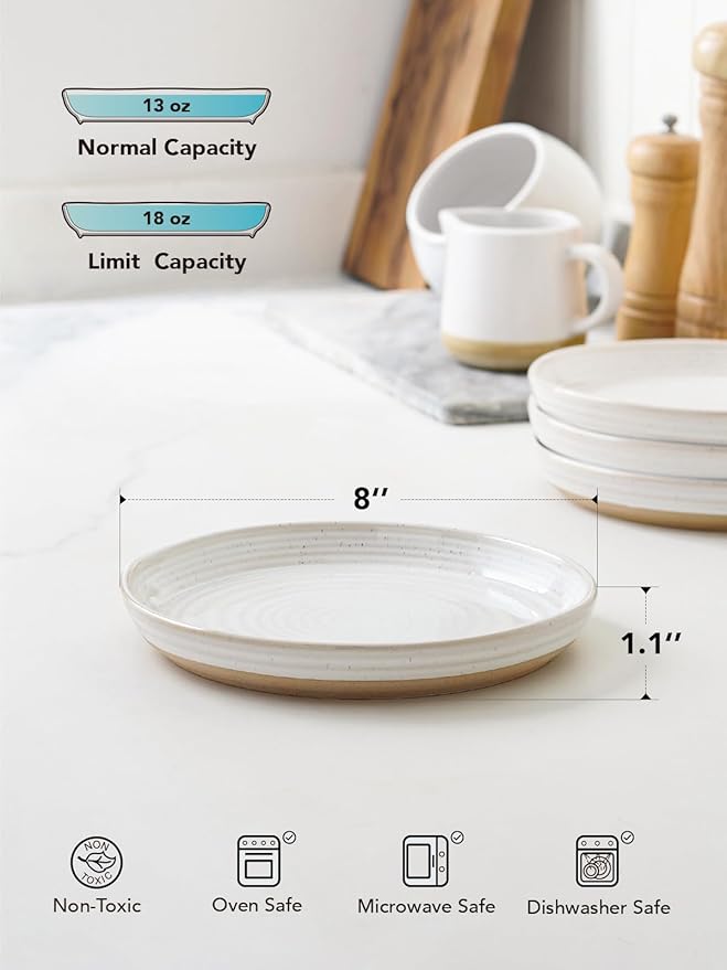 LE TAUCI Ceramic Salad Plates Set of 4, 8 Inch Modern White Dessert Plate Set for Appetizer, Bread, Small Dinner Plates for Kitchen, Microwave Dishwasher Safe, Scratch Resistant - Arctic White