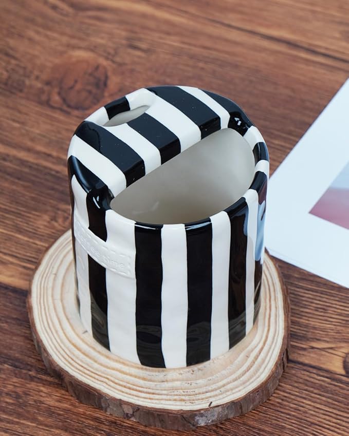 Coffee Mug Espresso Cup 10oz Ceramic Coffee Mugs Porcelain Coffee Cup Hand-Painted Striped Art Multiple Use for Kitchen, Dining-Black