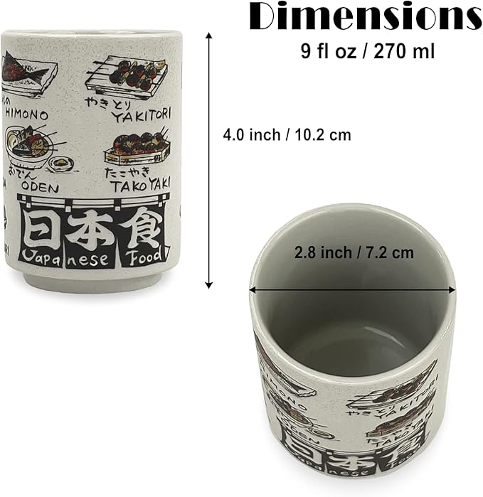Japanese Tea Cup - Pottery 9 fl oz, Yunomi Mug, Sushi Made in Japan (C3-37 Japanese Food)