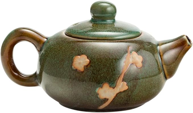 TJ Global Chinese/Japanese Ceramic Tea Set, 100% Handmade Traditional Tea Ceremony Set with Teapots, 6 Teacups, Bamboo Tea Tray with Drainage (Green)